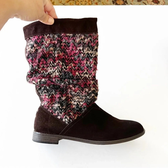 Toms Serra Sweater Boot Slouchy Size 8.5 Brown Suede Chunky Knit‎ Pink Lodgecore - Picture 2 of 10